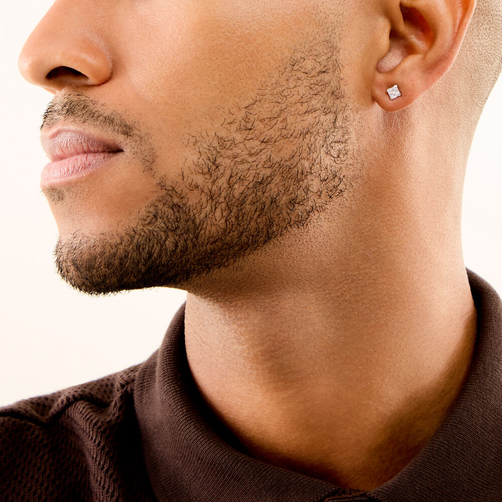 Boucles D'Oreilles Puces Iarfhlaith Or Blanc Oxyde De Zirconium - Puces Homme | Marc Orian