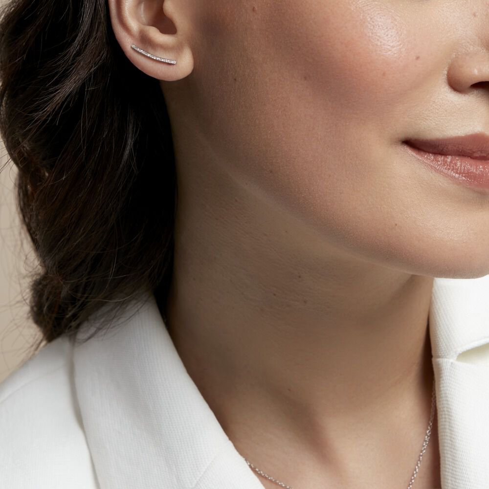 Boucles D'oreilles Grimpantes Fadoua Or Blanc Diamants -  Femme | Marc Orian