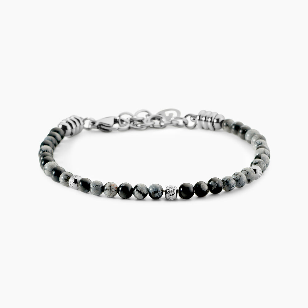 Bracelet Jourdan Acier Blanc Obsidienne - Bracelets cha&icirc;nes Homme | Marc Orian