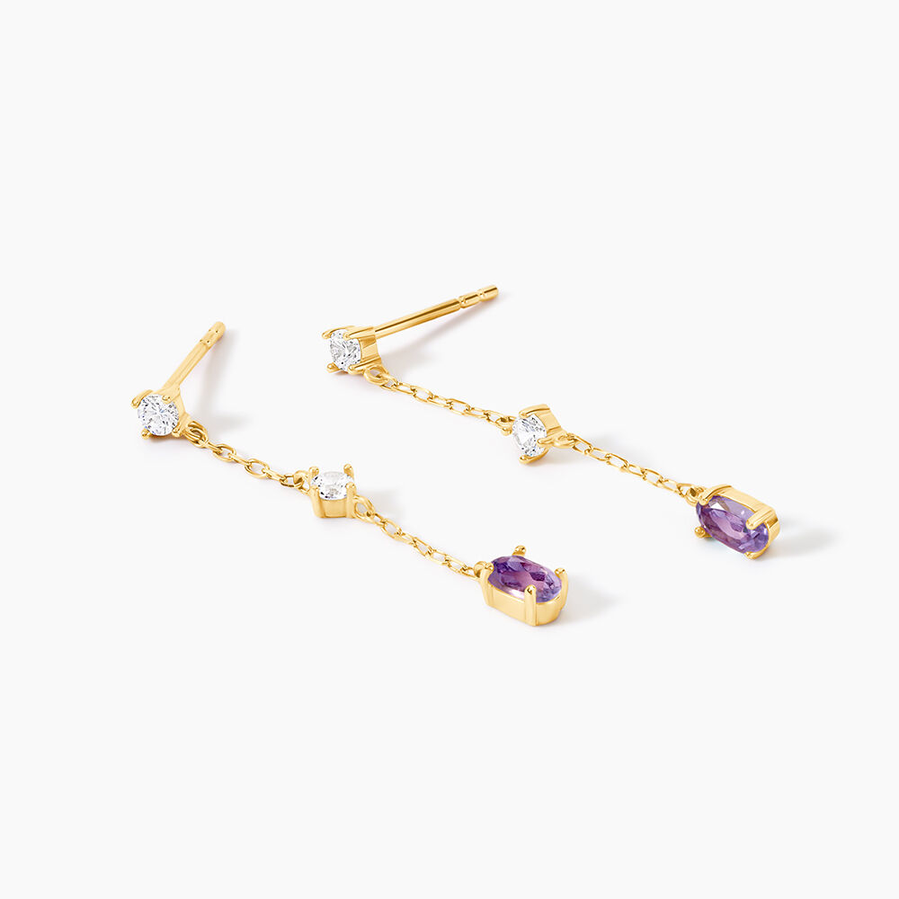 Boucles D'Oreilles Pendantes Thurayya Or Jaune Am&eacute;thyste Oxyde De Zirconium - Pendantes Femme | Marc Orian