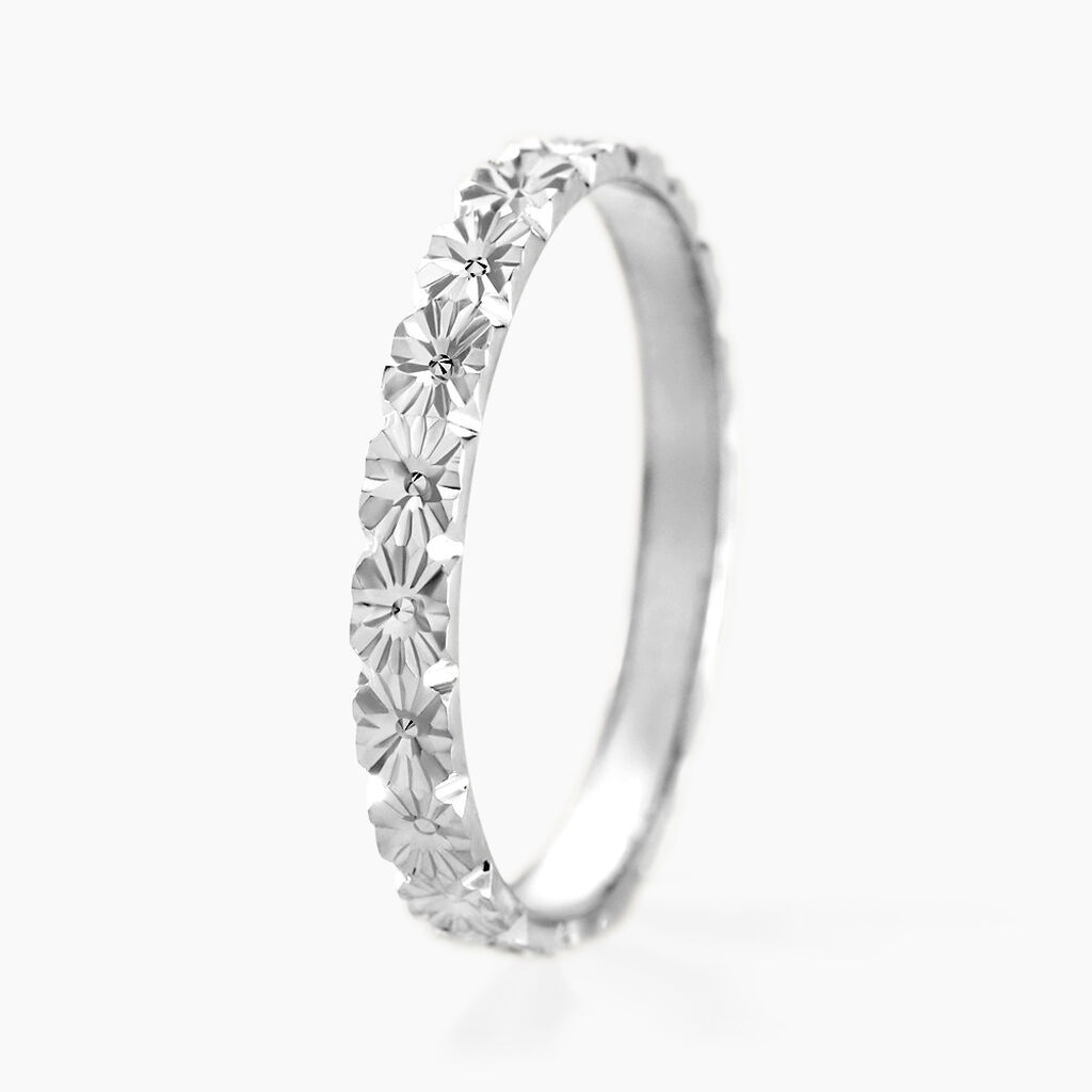 Alliance Fleur Diamantee Ruban Plat Or Blanc - Alliances personnalis&eacute;es Unisex | Marc Orian