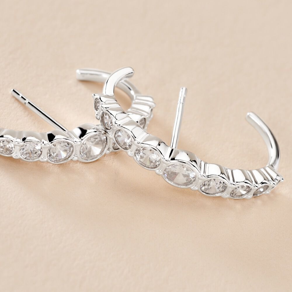 Boucles D'oreilles Liviu Argent Blanc Oxyde De Zirconium - Créoles Femme | Marc Orian