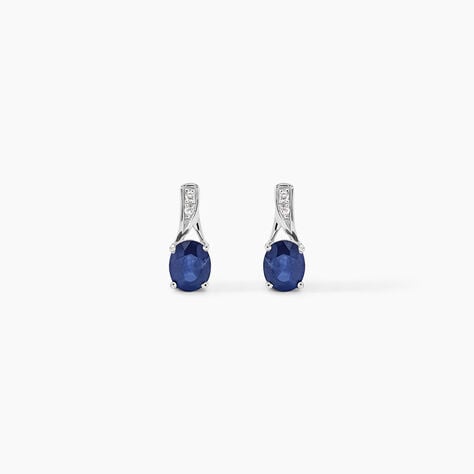 Boucles D'oreilles Puces Charmante Or Blanc Saphir Et Diamant - Boucles d'oreilles mariage Femme | Marc Orian