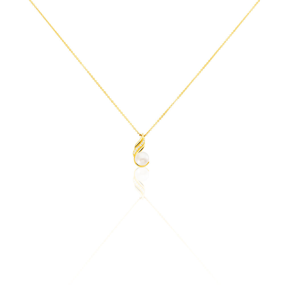 Collier Leta Or Jaune Perle De Culture Et Oxyde De Zirconium - Colliers avec pierres Femme | Marc Orian