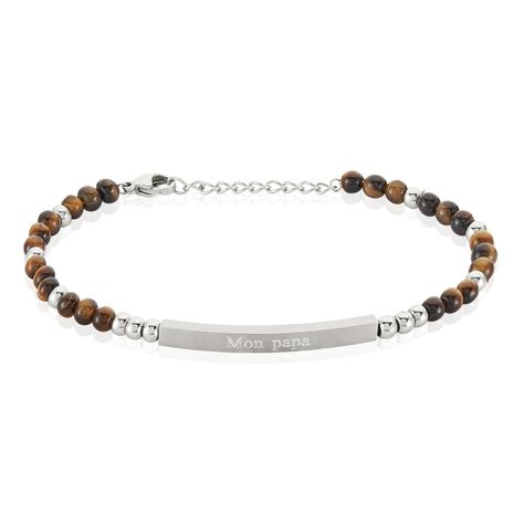 Bracelet Identité Acier Blanc Boules Sebastino œil De Tigre - Gourmettes Homme | Marc Orian