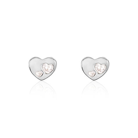 Boucles D'oreilles Puces Daria Coeur Plein Or Blanc Oxyde De Zirconium - Clous d'oreilles Femme | Marc Orian