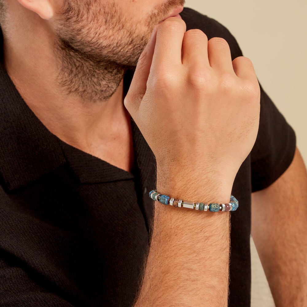 Bracelet Dark Pearl Acier Blanc Hématite Pierre De Lave Agate - Bracelets chaînes Homme | Marc Orian