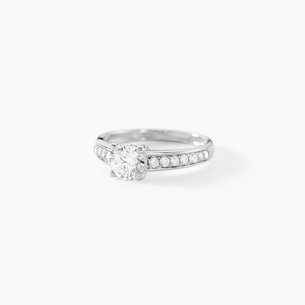 Bague Solitaire Accompagn&eacute; Aramis Or Blanc Diamant Synth&eacute;tique - Parures de mariage Femme | Marc Orian