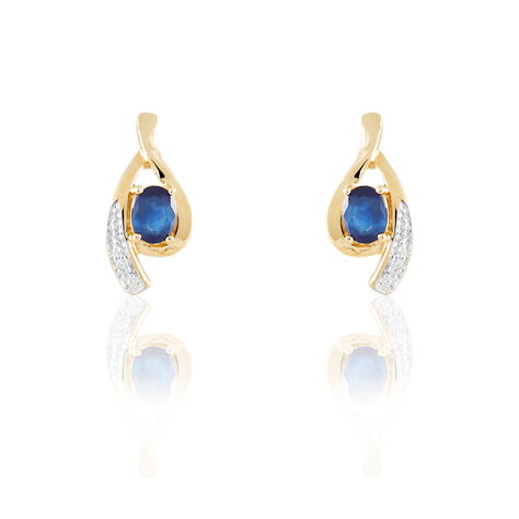 Boucles D'oreilles Puces Sagesse Or Jaune Saphir Et Diamant - Puces Femme | Marc Orian