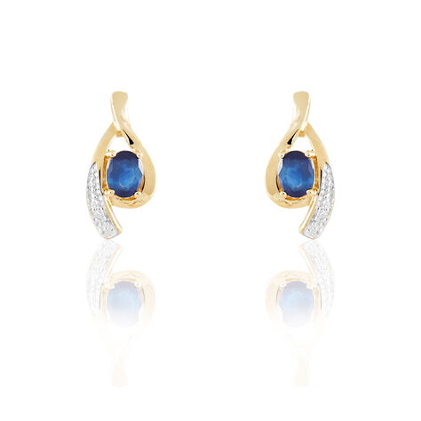 Boucles D'oreilles Puces Sagesse Or Jaune Saphir Et Diamant - Clous d'oreilles Femme | Marc Orian