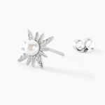 Boucles D'oreilles Puces Clementia Argent Blanc Perle De Culture Oxyde - Puces Femme | Marc Orian