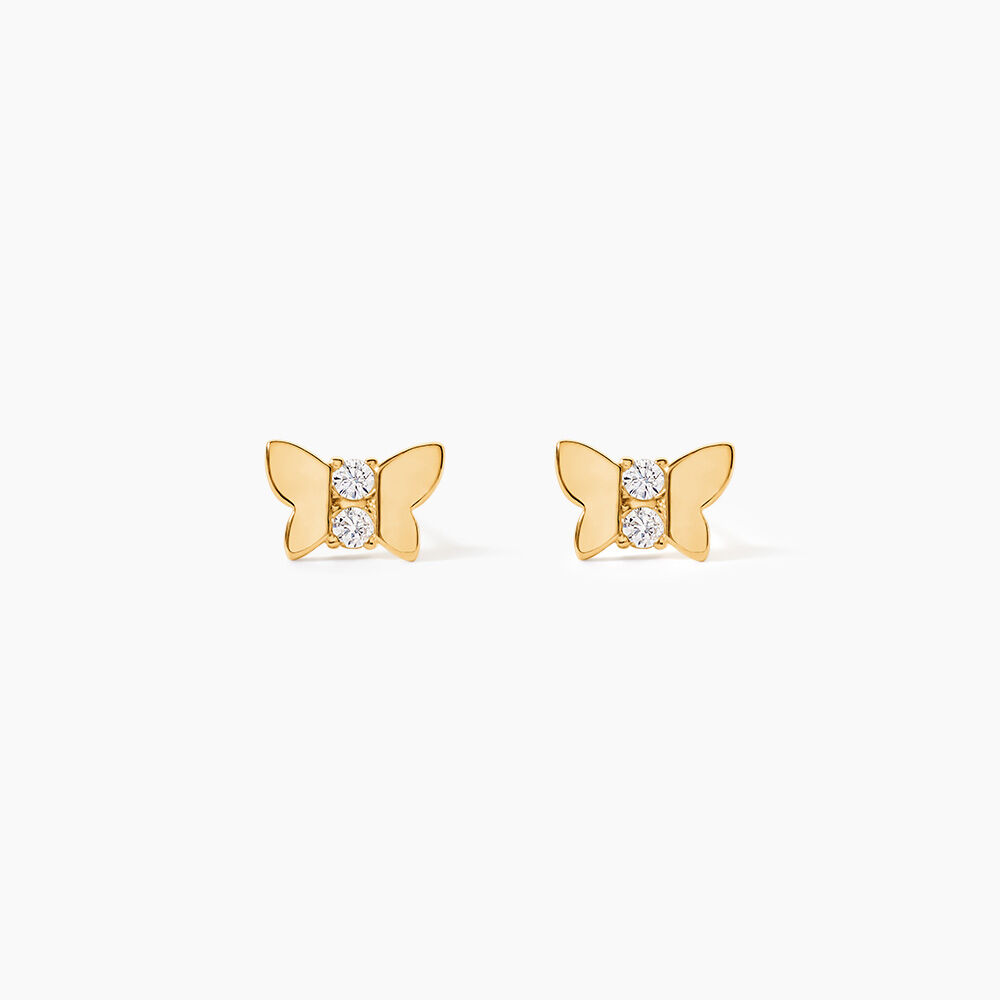Boucles D'oreilles Puces Jadon Papillon Or Jaune Oxyde De Zirconium - Puces Femme | Marc Orian