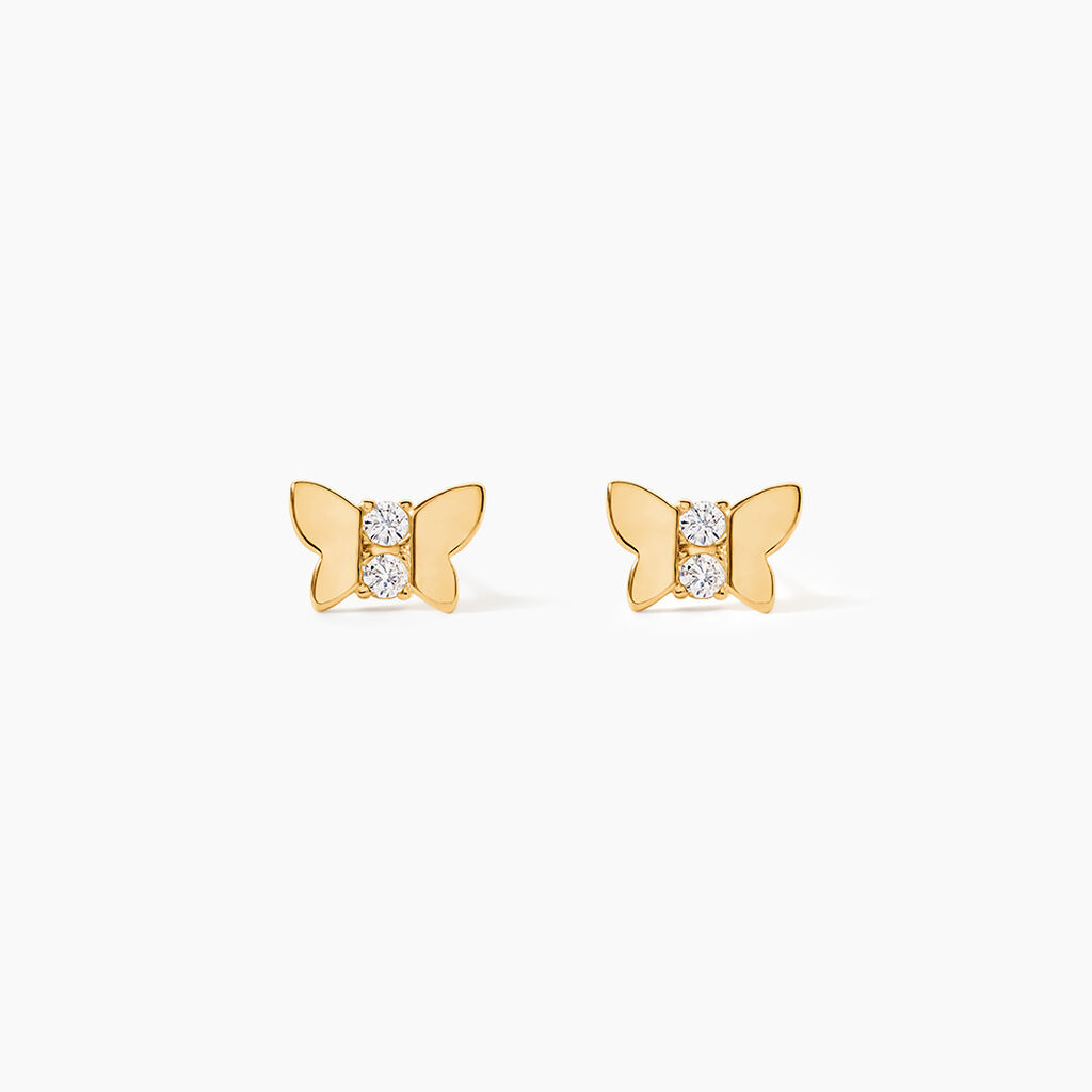 Boucles D'oreilles Puces Jadon Papillon Or Jaune Oxyde De Zirconium - Puces Femme | Marc Orian