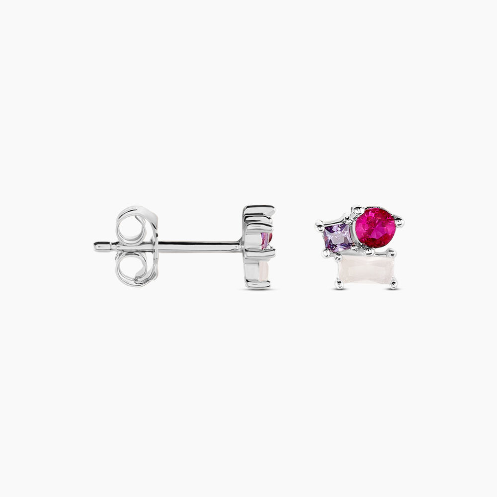 Boucles D'oreilles Puces Doja Argent Blanc Verre Spinelle Oxyde - Puces Femme | Marc Orian