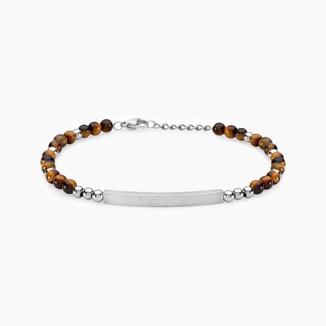 Bracelet Identit&eacute; Acier Blanc Boules Sebastino &oelig;il De Tigre - Gourmettes Homme | Marc Orian