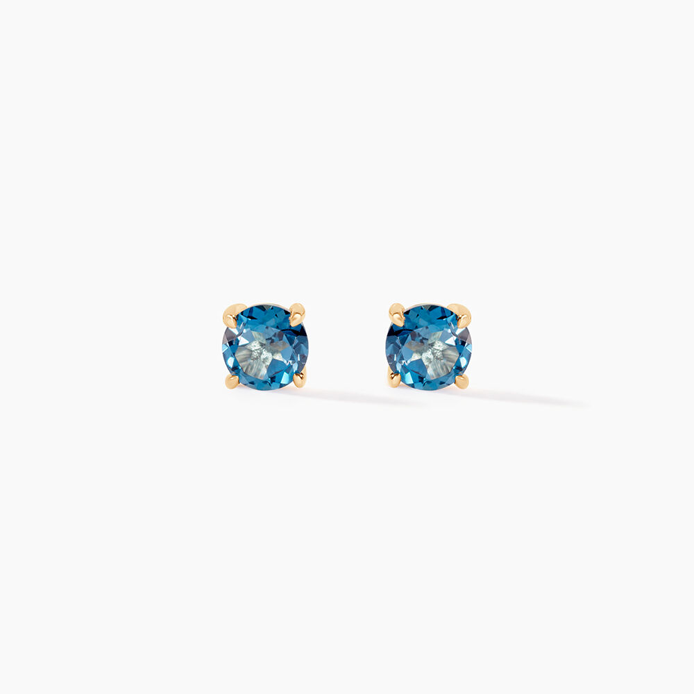 Boucles D'oreilles Puces Elea Or Jaune Topaze Bleu London - Puces Femme | Marc Orian