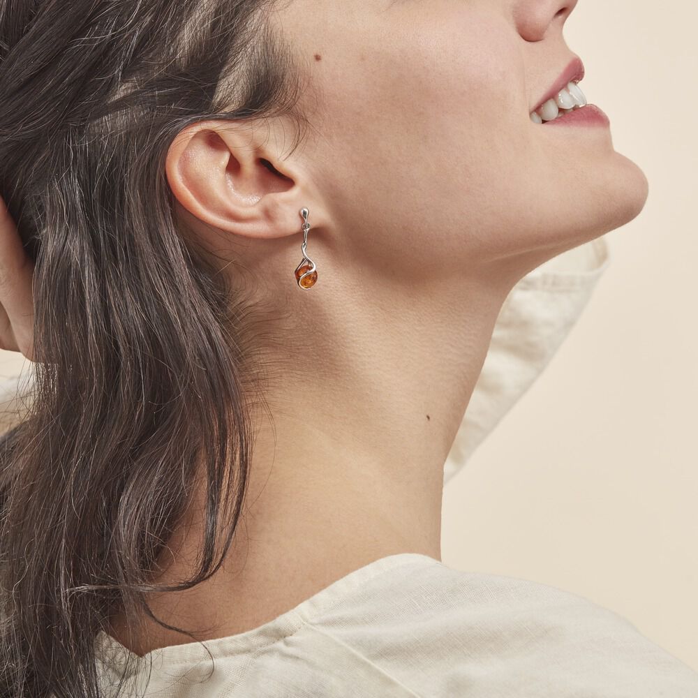 Boucles D'oreilles Pendantes Argent Blanc Ferima Ambre - Pendantes Femme | Marc Orian