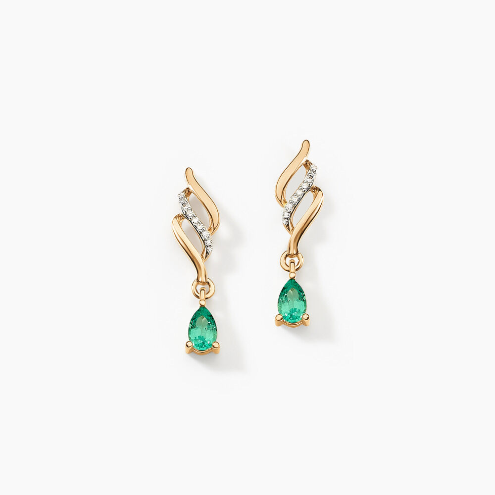 Boucles D'oreilles Pendantes Or Jaune  Patrocle Emeraude Et Diamants -  Femme | Marc Orian