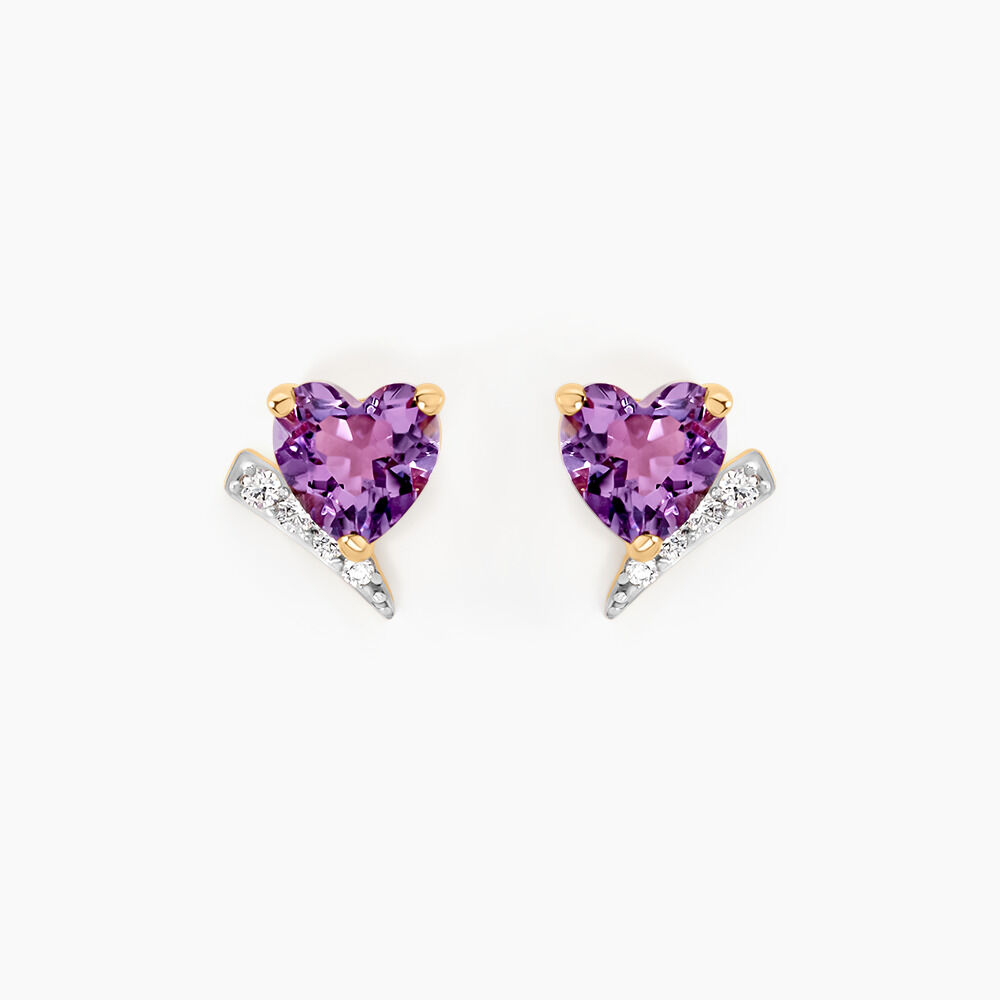 Boucles D'oreilles Puces Eva Or Jaune Amethyste Et Oxyde De Zirconium - Puces Femme | Marc Orian