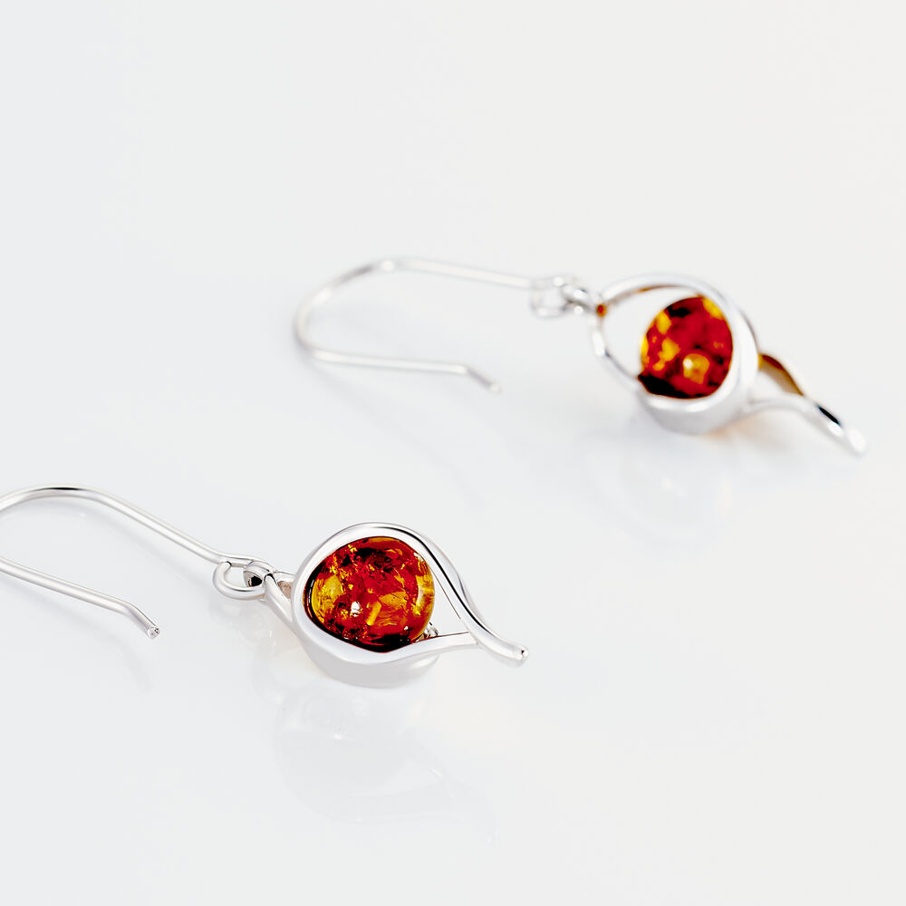 Boucles D'oreilles Pendantes Hilarionne Argent Blanc Ambre - Pendantes Femme | Marc Orian