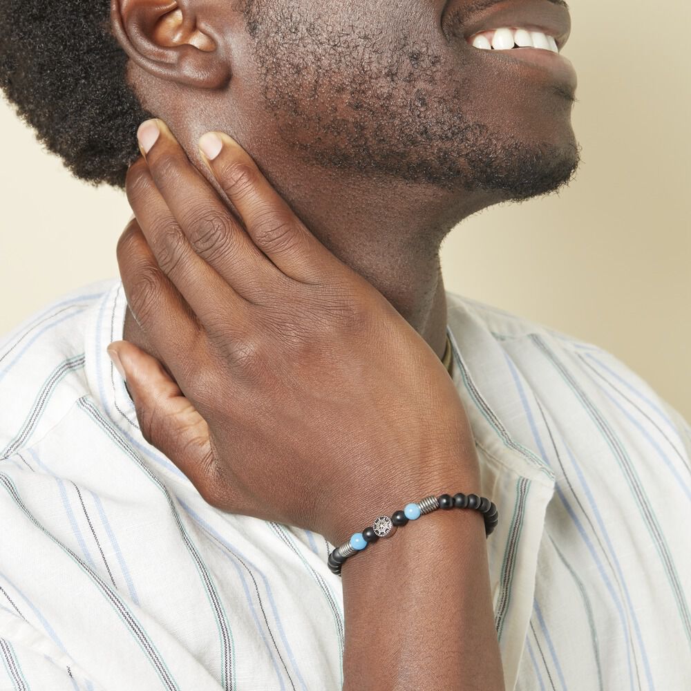 Bracelet Acier Huguesa Agate Noir Pierres Bleues - Bracelets chaînes Homme | Marc Orian