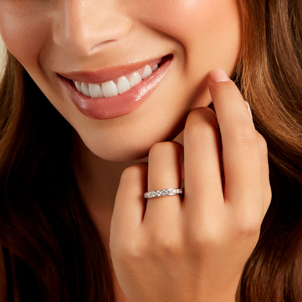 Alliance Rhea Ld Platine Blanc Diamant Synth&eacute;tique - Alliances avec pierres Femme | Marc Orian