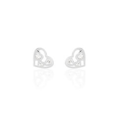 Boucles D'oreilles Puces Daria Cœur Or Blanc Oxyde De Zirconium - Clous d'oreilles Femme | Marc Orian