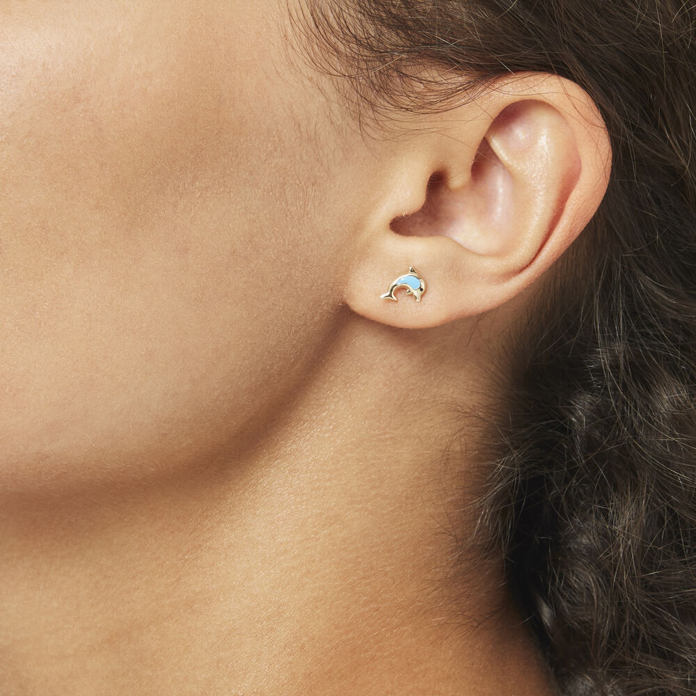 Boucles D'oreilles Puces Mael Dauphin Or Jaune - Puces Enfant | Marc Orian