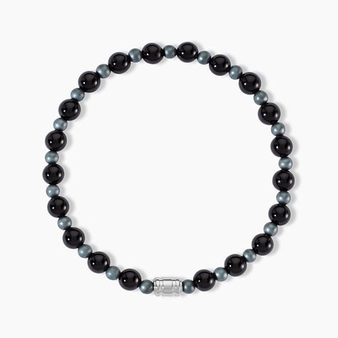 Bracelet Younes Acier Argent&eacute; Agate H&eacute;matite - Bracelets cordons Homme | Marc Orian