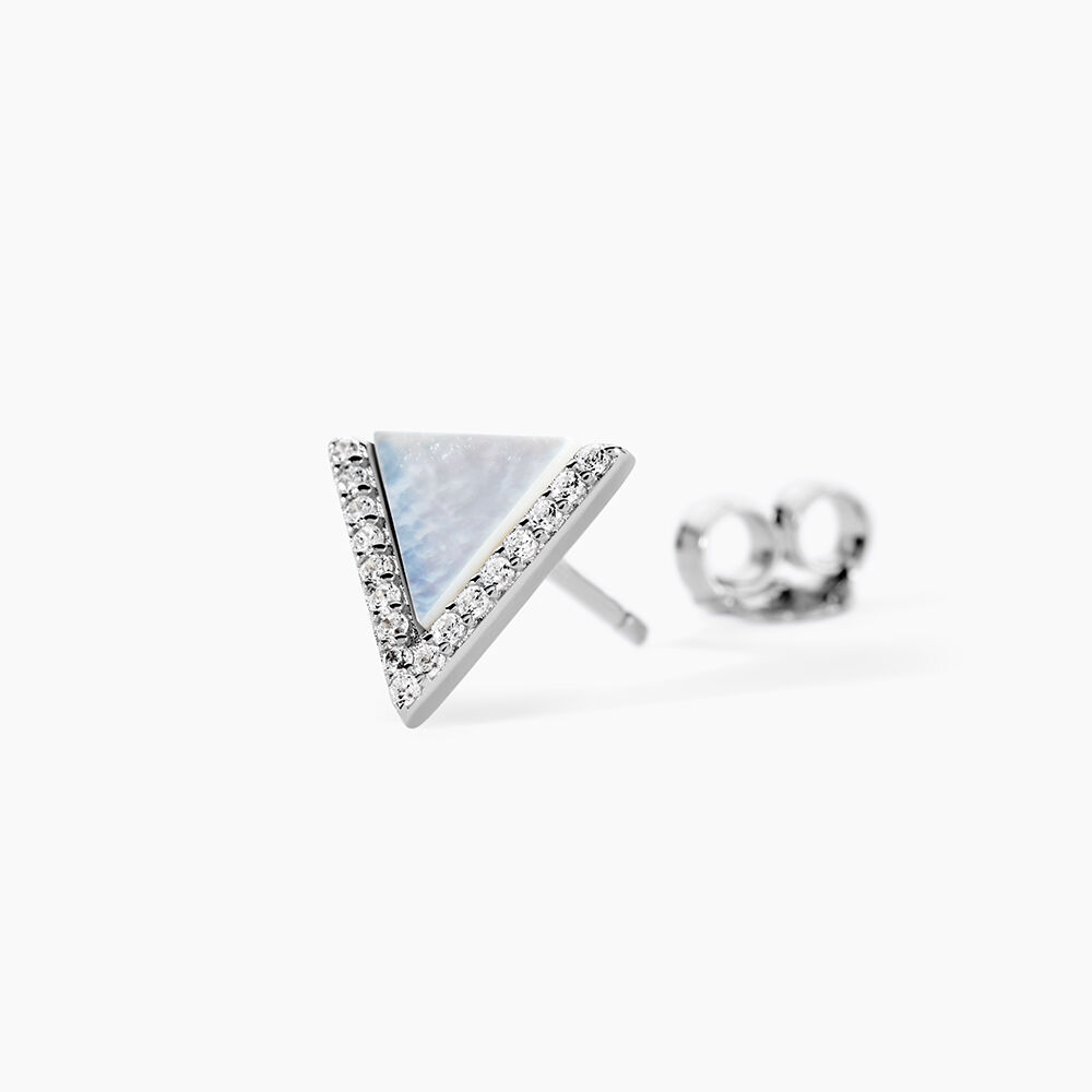 Boucles D'oreilles Puces Mori Argent Blanc Oxyde De Zirconium Et Nacre - Pendantes Femme | Marc Orian