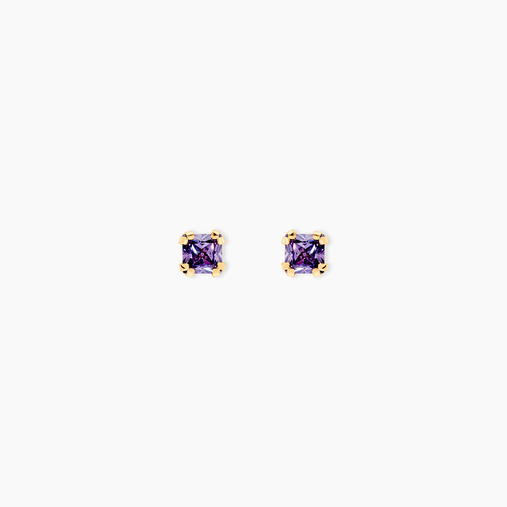 Boucles D'oreilles Puces Doreen Carre Or Jaune Oxyde De Zirconium - Puces Femme | Marc Orian