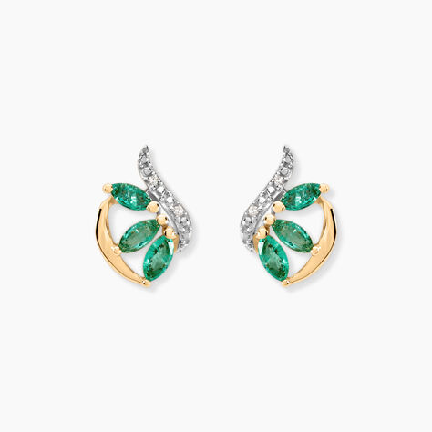 Boucles D'oreilles Puces Or Bicolore Caetlin Emeraude Diamant - Puces Femme | Marc Orian