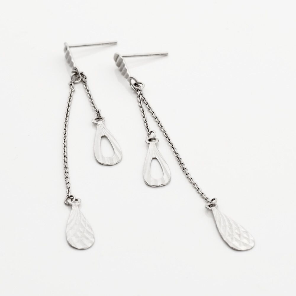 Boucles D'oreilles Pendantes Anila Gouttes Or Blanc - Pendantes Femme | Marc Orian