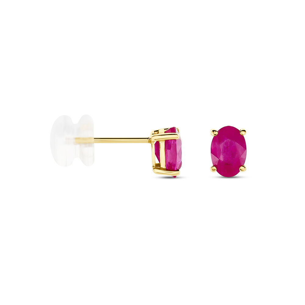 Boucles D'oreilles Puces Ovale Or Jaune Rubis - Puces Femme | Marc Orian