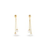 Boucles D'oreilles Pendantes Carrine 2 Fils Or Jaune Perle D'imitation - Pendantes Femme | Marc Orian