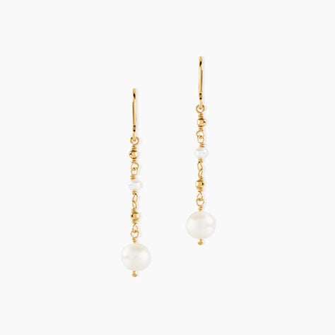 Boucles D'Oreilles Pendantes Bindy Argent Dor&eacute; A L'Or 750/1000 Perle De Culture - Pendantes  | Marc Orian