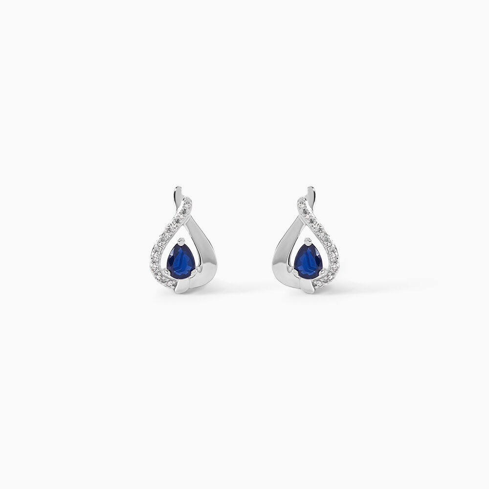Boucles D'oreilles Puces Boucla Or Blanc Saphir Et Diamant - Puces Femme | Marc Orian