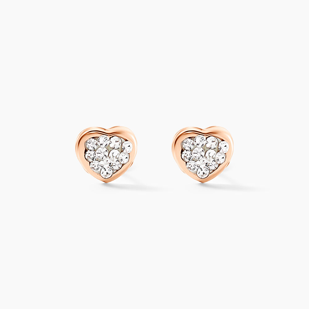 Boucles D'oreilles Puces Daria Cœur 0 Or Rose Strass - Puces Femme | Marc Orian