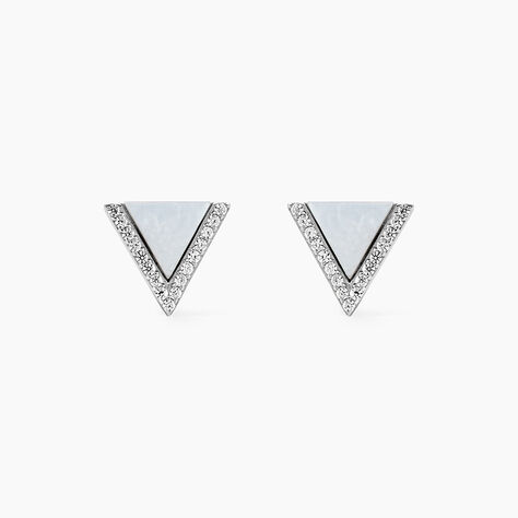 Boucles D'oreilles Puces Mori Argent Blanc Oxyde De Zirconium Et Nacre - Pendantes Femme | Marc Orian