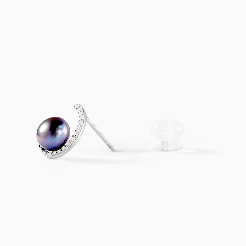 Boucles D'oreilles Puces Anais Or Blanc Perle De Culture Et Oxyde - Puces Femme | Marc Orian