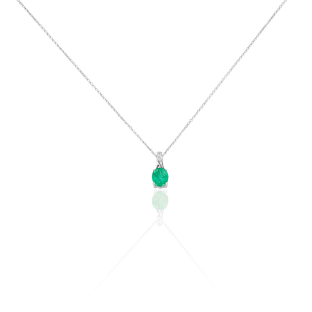 Collier Charmante Or Blanc Emeraude Et Diamant - Colliers avec pierres Femme | Marc Orian