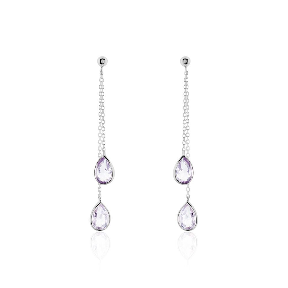 Boucles D'oreilles Pendantes Djime Or Blanc Amethyste - Pendantes Femme | Marc Orian
