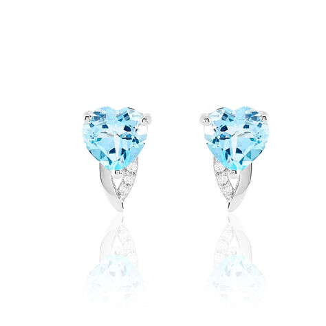 Boucles D'oreilles Puces Bertille Or Blanc Topaze Et Oxyde - Clous d'oreilles Femme | Marc Orian