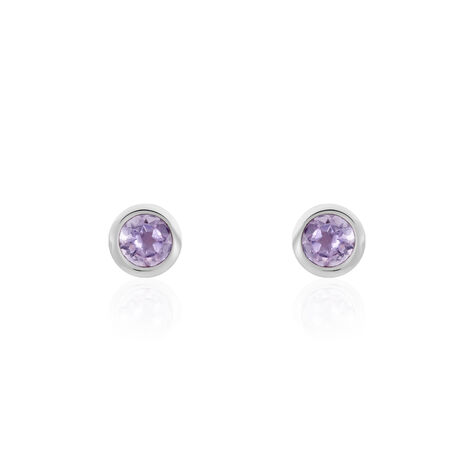 Boucles D'oreilles Puces Edy Serti Clos Or Blanc Amethyste - Puces Femme | Marc Orian