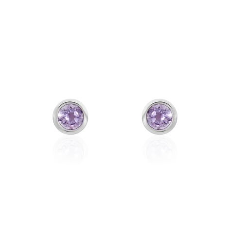 Boucles D'oreilles Puces Edy Serti Clos Or Blanc Amethyste - Clous d'oreilles Femme | Marc Orian