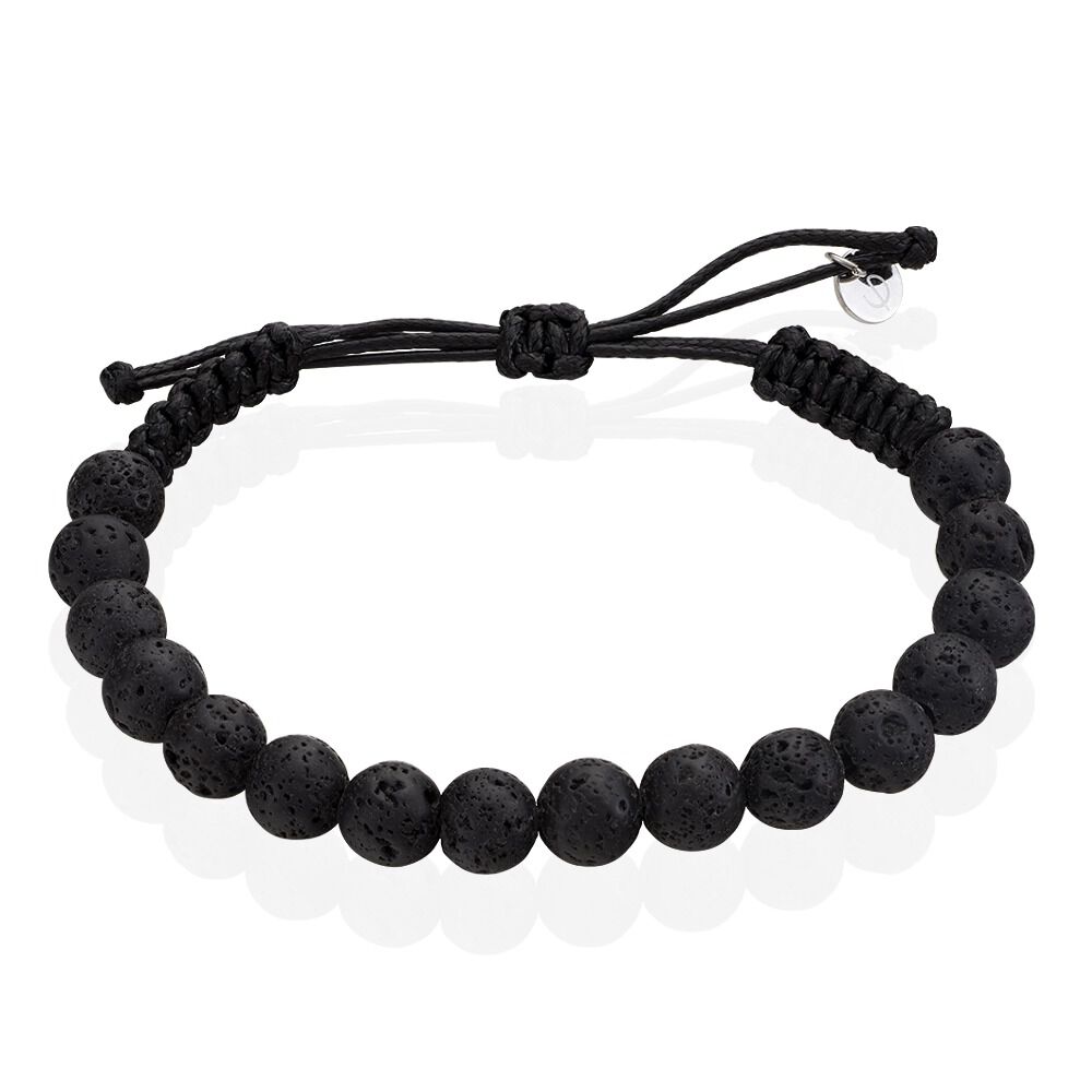 Bracelet Phebus Him Cordon Noir Pierre De Lave - Bracelets cordons Homme | Marc Orian