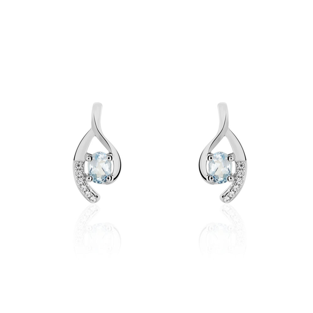 Boucles D'oreilles Sagesse Or Blanc Topaze Oxyde - Puces Femme | Marc Orian