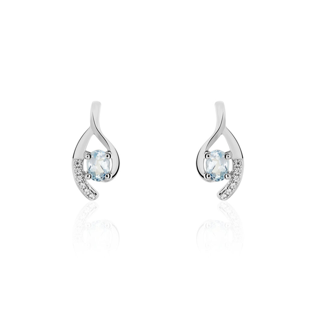 Boucles D'oreilles Sagesse Or Blanc Topaze Oxyde - Puces Femme | Marc Orian