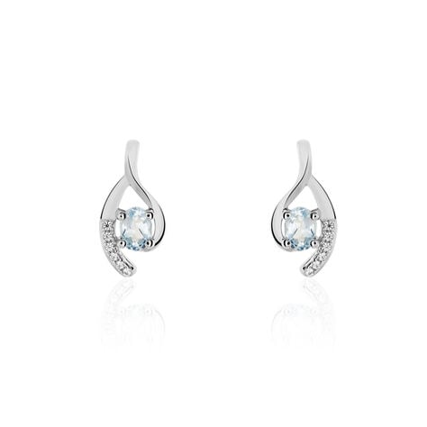 Boucles D'oreilles Sagesse Or Blanc Topaze Oxyde - Puces Femme | Marc Orian