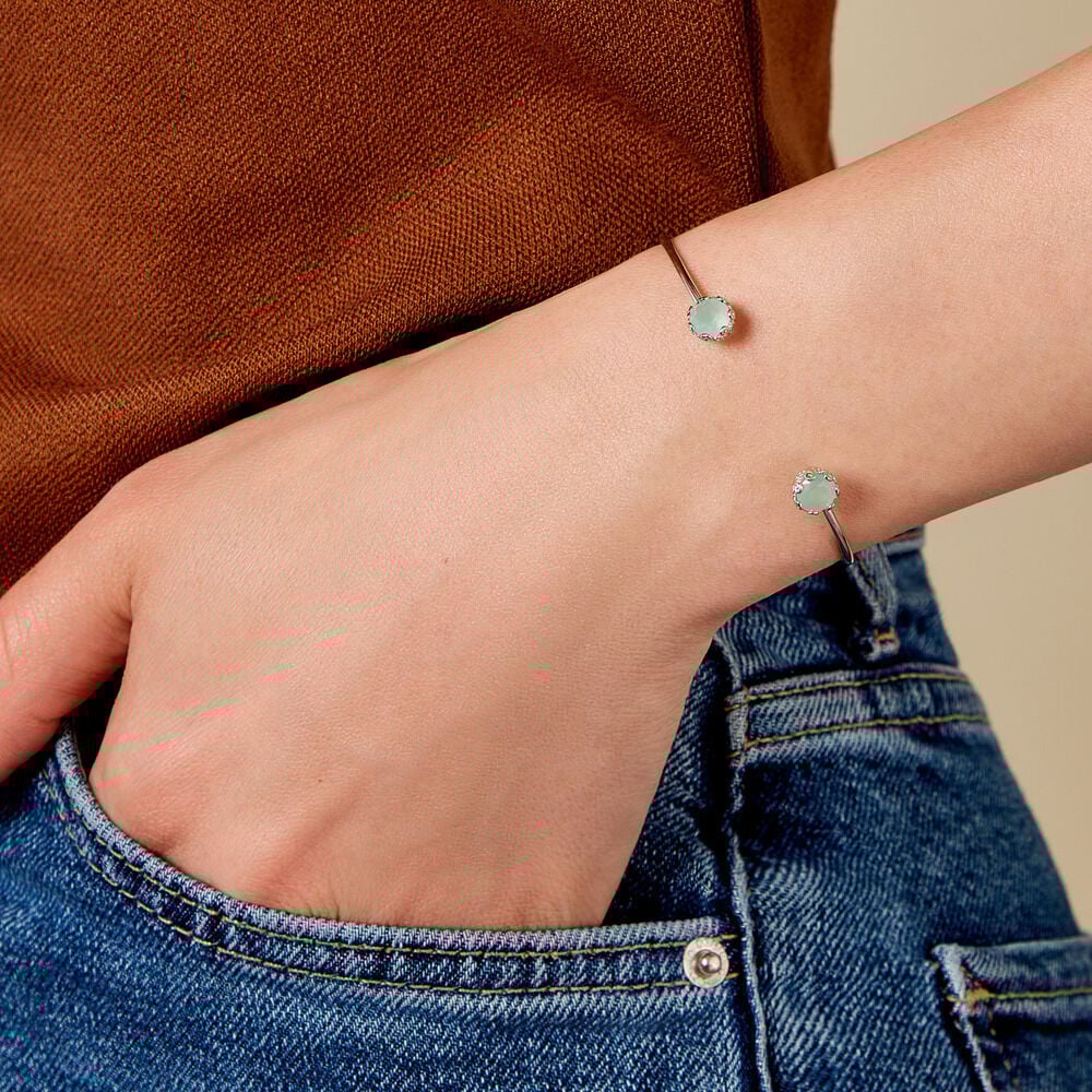 Bracelet Jonc Allyn Argent Blanc Verre - Bracelets joncs Femme | Marc Orian